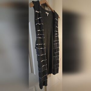 Cache Dark Gray and Silver Sequin Vest L